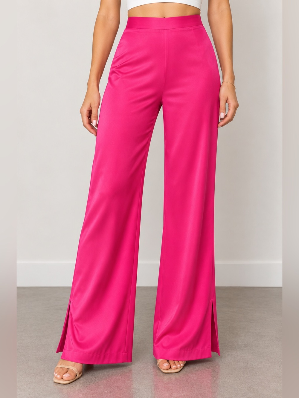 ZARA Hot Pink Satin Effect Flare Pants Size S NWT
